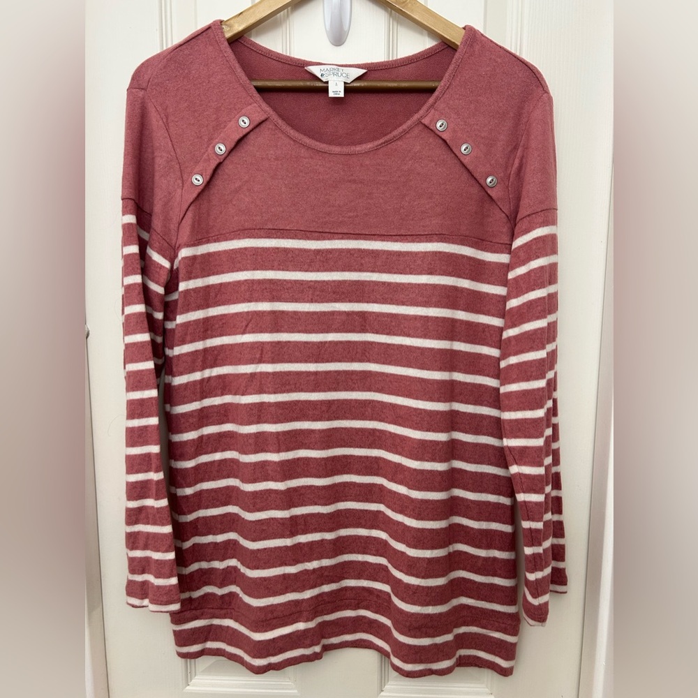 Market & Spruce Burgundy and White Striped Blouse